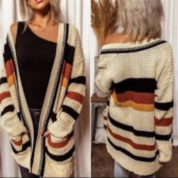 Express Striped Chunky Knit Cardigan, Size Small - Picture 1 of 3